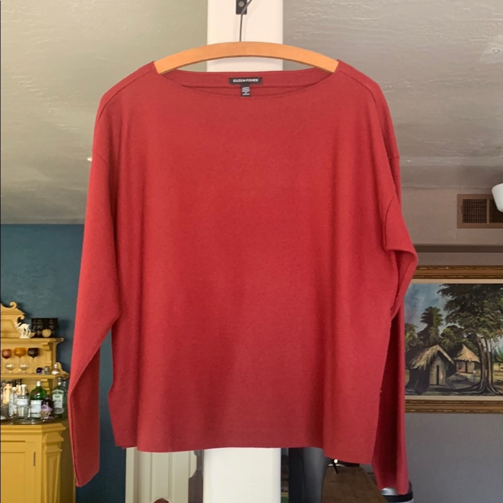Eileen Fisher Boiled Wool Jersey Bateau Neck Top NWOT Deep Claret
